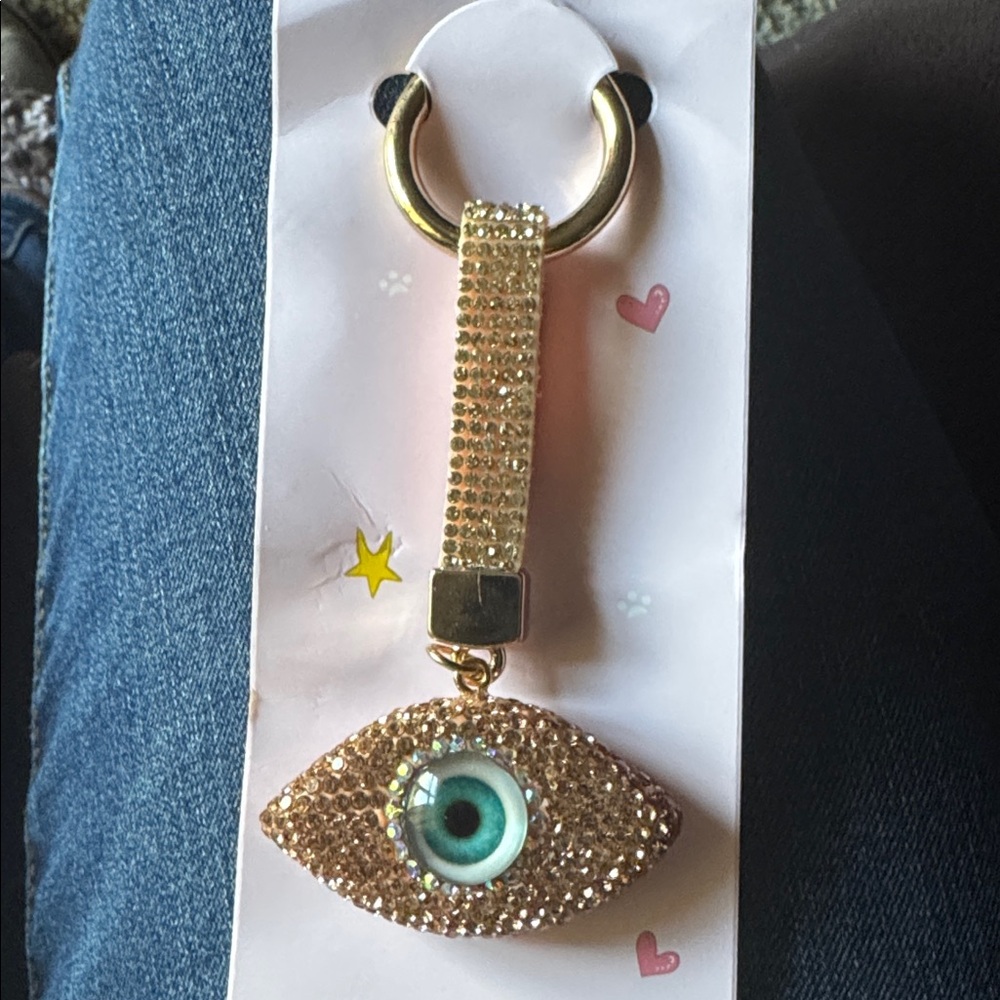 Turkish Evil Eye Key Ring For Women Men Full Rhinestone Crystal Gold - Picture 2 of 4